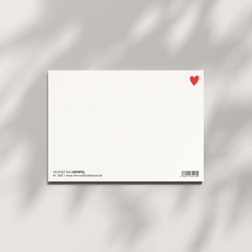 Rückseite der Postkarte Du bist wunderbar im DIN A6 Format mit rotem Herzsymbol und 580 g/m² Holzschliffpappe – ideal als Geschenkkarte oder Reminder.