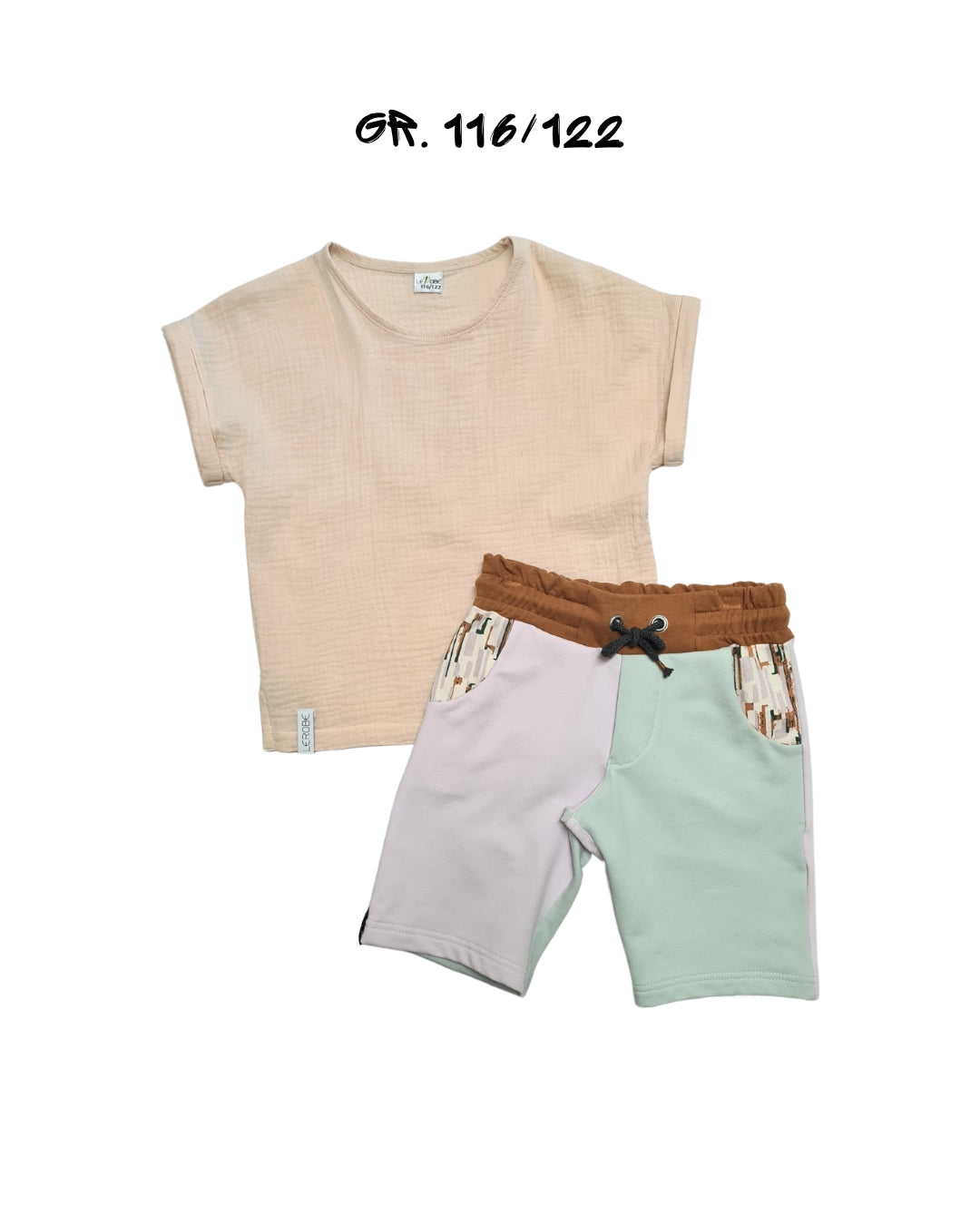 Streetstyle Kids Set – Musselin-Shirt & Color-Blocking Shorts