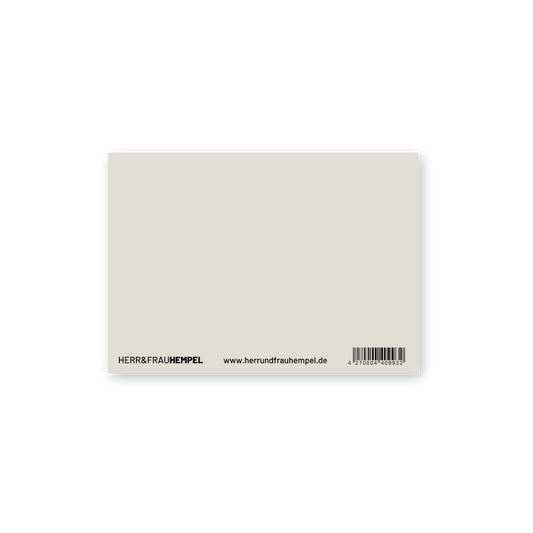 Rückseite der MINI Postkarte - Smiley oliv-flieder aus Holzschliffpappe mit Platz für persönliche Worte. Ideal als moderne Geschenkkarte.