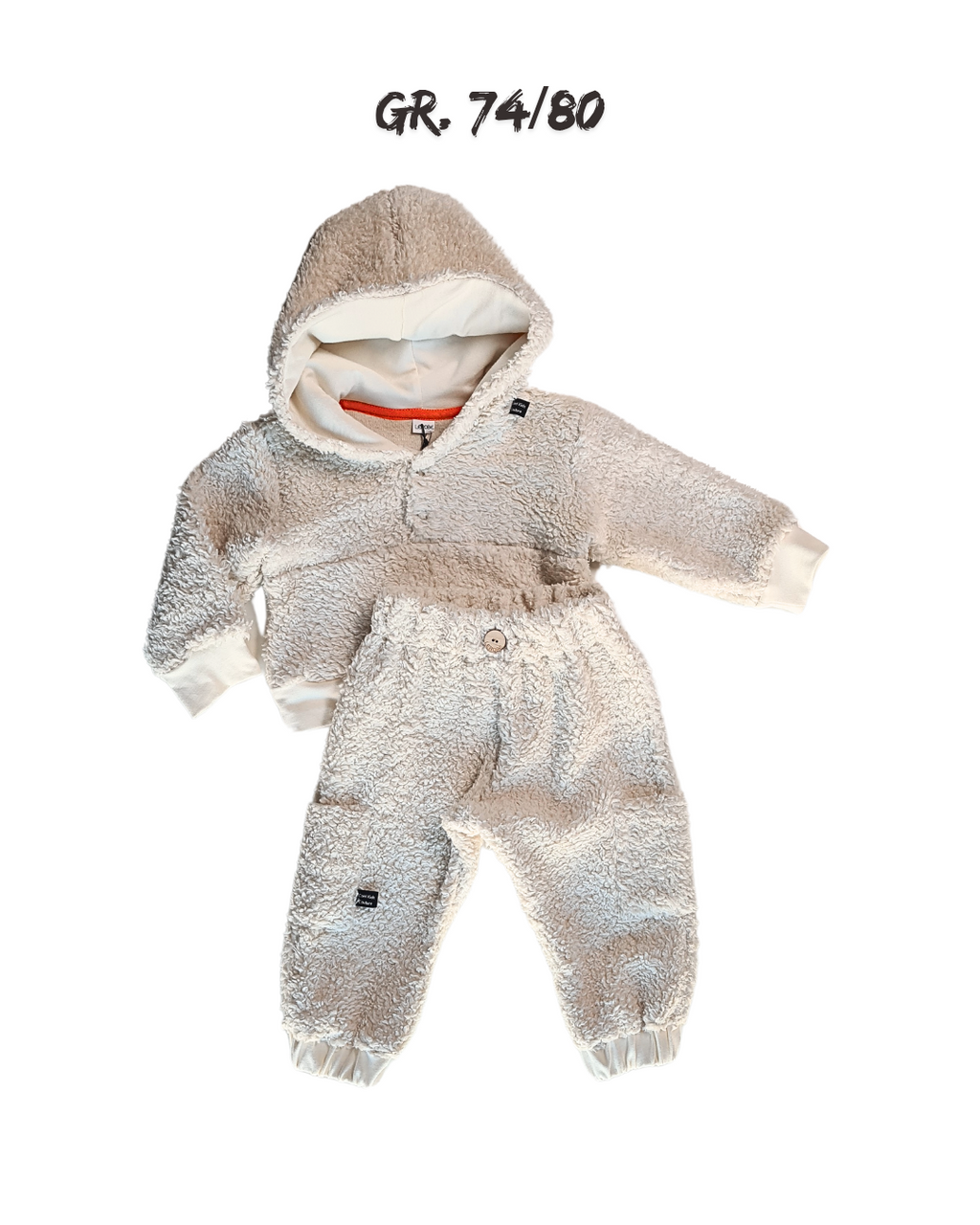 Bio-Baumwoll-Teddy Set Gr. 74/80 – kuscheliges Baby-Outfit aus GOTS-zertifizierter Baumwolle in Beige. Perfekt für empfindliche Haut und kalte Tage.