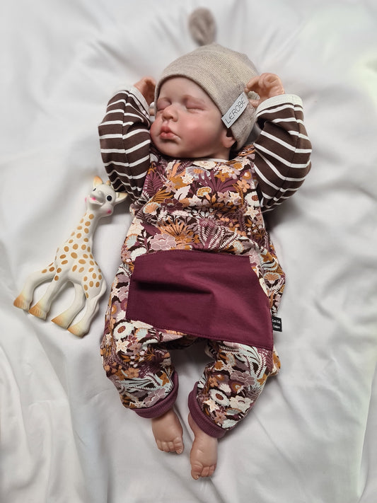Baby Strampler Mädchen – Handgemacht mit Blumenprint & Tasche – Bequemer Herbst-Strampler