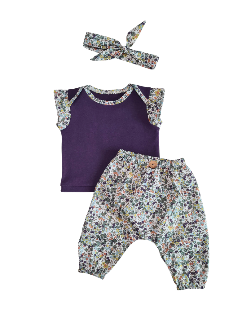 Dreiteiliges Baby-Set mit Top, Hose & Stirnband Gr. 62