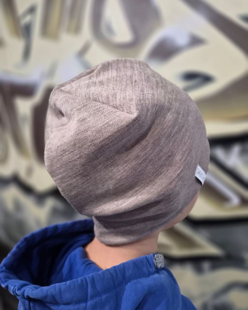 Beanie aus Merinowolle – Beige meliert