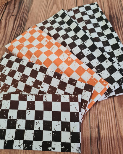 Stirnband Kinder Jungs kariert orange, schwarz-weiß | Handmade Jersey Haarband Checkerboard | Lerobe