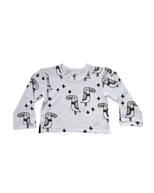 Kinder Longsleeve & Bermuda Set 62/68 – GOTS zertifiziert, Oversize, Papagei-Print, Neon-Details